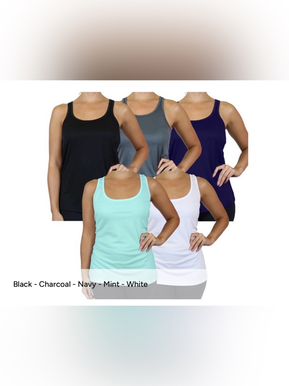 Women’s Tank Top — Mint, White, Navy, Charcoal, Black. Pack of 5. NWT